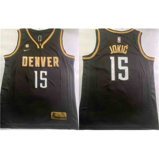 Men Denver Nuggets 15 Nikola Jokic Black With NO 6 Patch Stitched Jersey